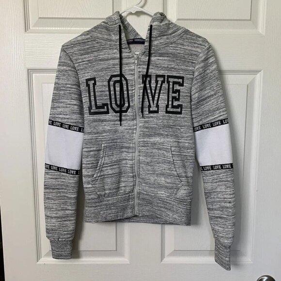 Love Women’s Small Gray Sweatshirt Hoodie Full Zip Long Sleeve - Picture 1 of 8